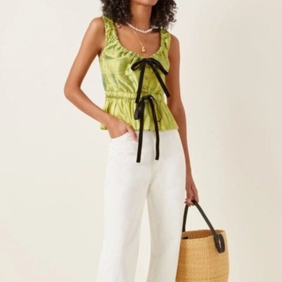 Ciao Lucia Tops - CIAO LUCIA Ilaria Silk Sleeveless Top with Velvet Bow